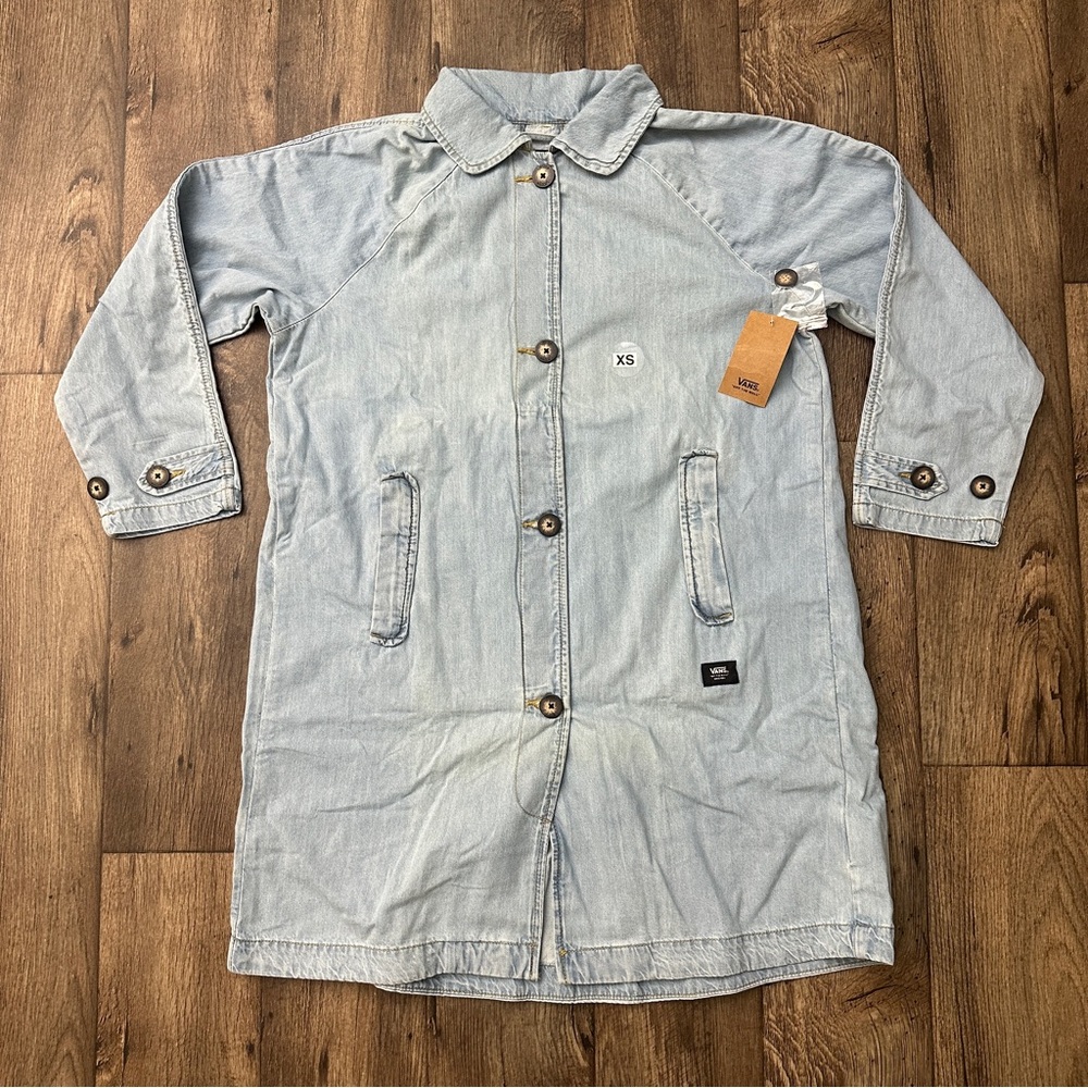 Vans Skate Distressed Faded Denim Jacket Light Stonewash Womens Sz XS Light Blue